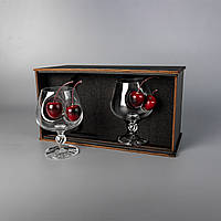 Набор бокалов для коньяка и бренди 265 мл. с вишнями / Стеклянные бокалы для алкогольных напитков подарочные