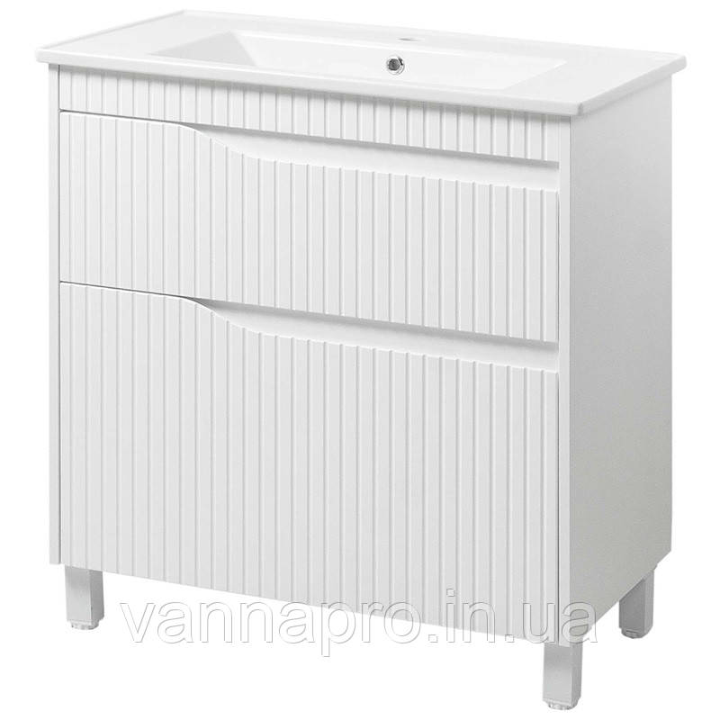 Тумба підлогова ЮВВІС Florence ТНБ-2 Д біла матова з умивальником Vesta 80 см, фото 1