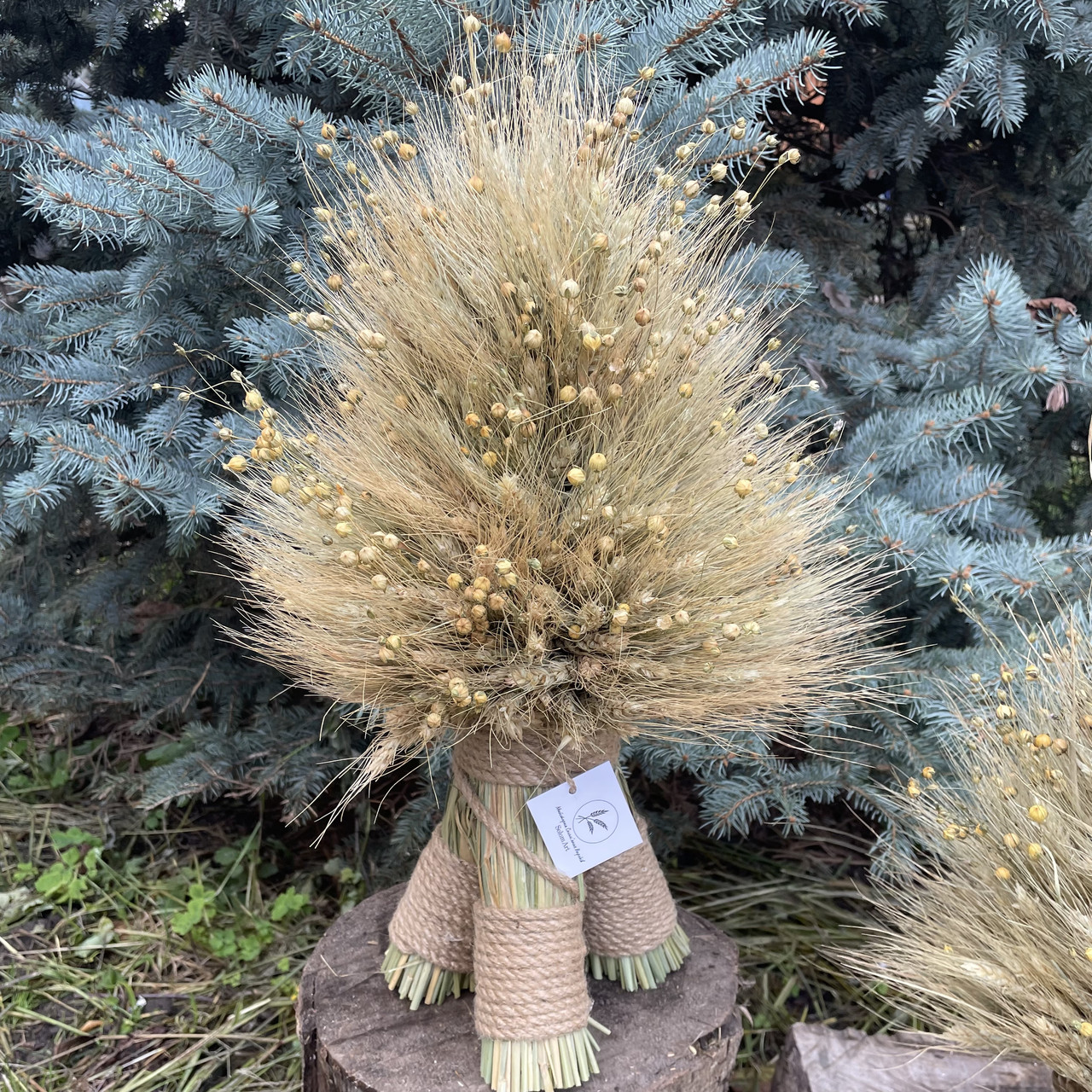 Різдвяний Дідух із остистого пшеничного колосся і льону 60 см, фото 1