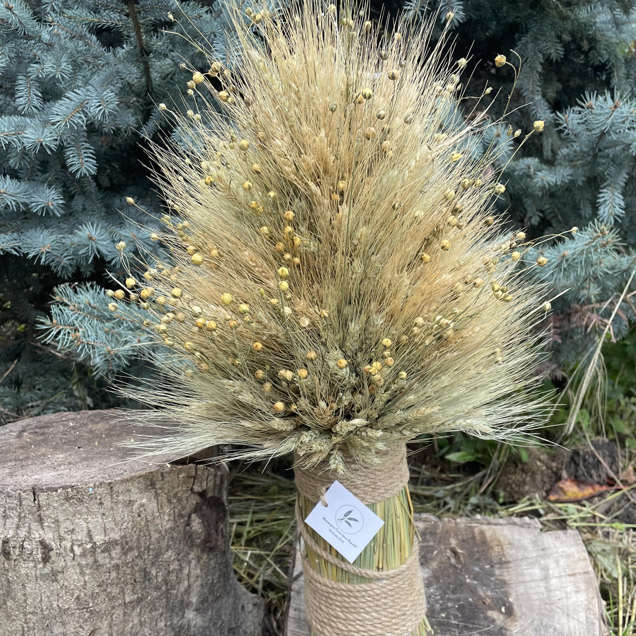 Різдвяний Дідух із остистого пшеничного колосся і льону 40 см, фото 1