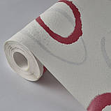 Шпалери вінілові 0.53 × 10.05 м Marburg 82059, білий з червоними та срібними колами для спальні, вітальні, кабінету, фото 2