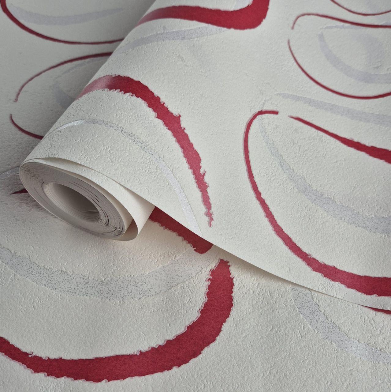 Шпалери вінілові 0.53 × 10.05 м Marburg 82059, білий з червоними та срібними колами для спальні, вітальні, кабінету, фото 1