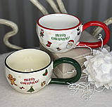 💚Різдвяна чашка "Merry Christmas" з великою ручкою та яскравим малюнком 320 мл Зелена, фото 2
