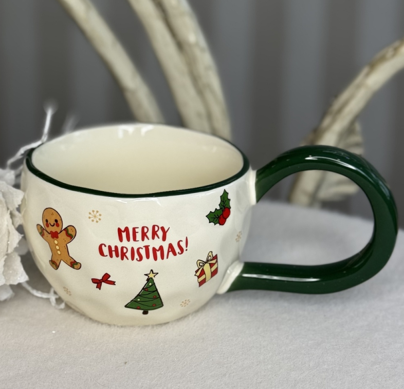 💚Різдвяна чашка "Merry Christmas" з великою ручкою та яскравим малюнком 320 мл Зелена, фото 1