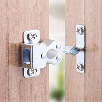 Роликовий меблевий замок-засувка металевий для зачинення дверей, накладний монтаж 1 шт. Сріблястий