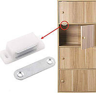 Магнітний меблевий замок для дверей шафи та ящиків накладний 1 шт. Білий із сріблястим