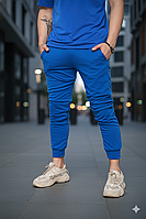 Брюки трикотажные мужские синие легкие хлопковые джогеры мужские повседневные штаны на осень из качественной ткани