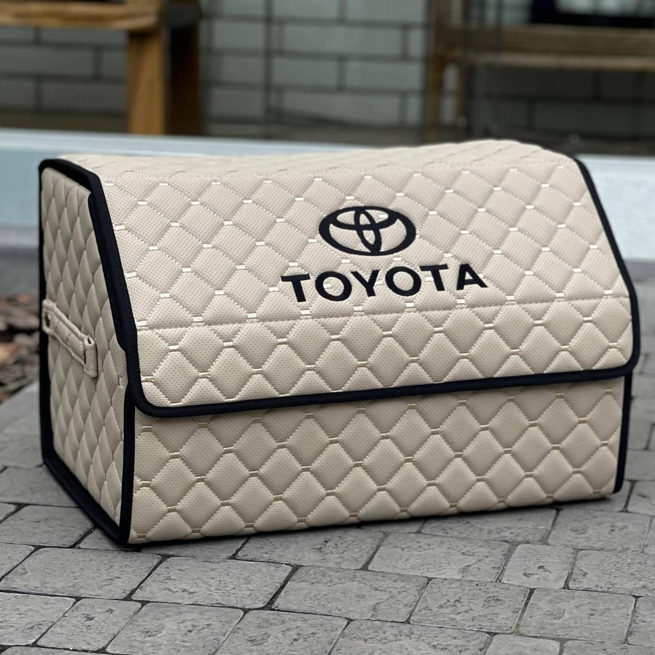 Органайзер у багажник на магніті з логотипом Toyota з екошкіри, бежевий, 50 см, сумка в багажник, фото 1