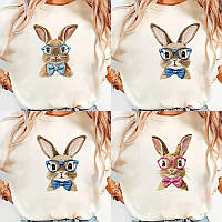 Термотрансферная наклейка нашивка "Кролик в очках" для одежды и аксессуаров размер L 1 шт.