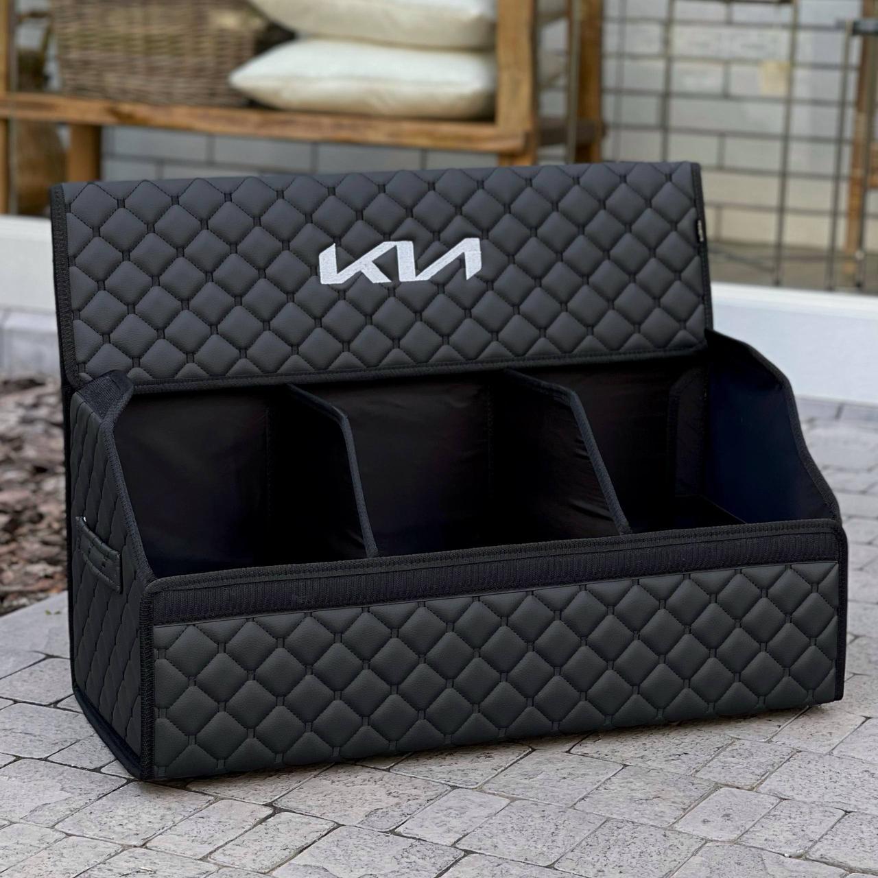 Органайзер у багажник з логотипом KIA з екошкіри, чорний, 65 см, автомобільний органайзер, фото 1