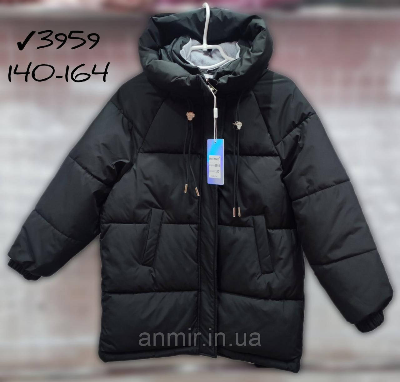 Куртка підліткова зимова з капюшоном і кишенями для хлопчика 10-14 років, чорного кольору