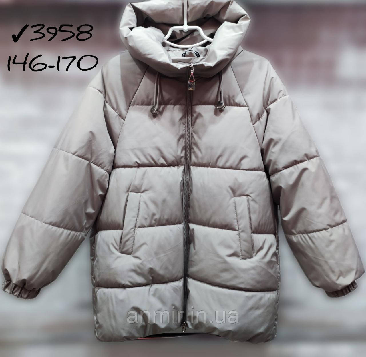 Куртка підліткова зимова з капюшоном і кишенями для хлопчика 11-15 років, бежевого кольору