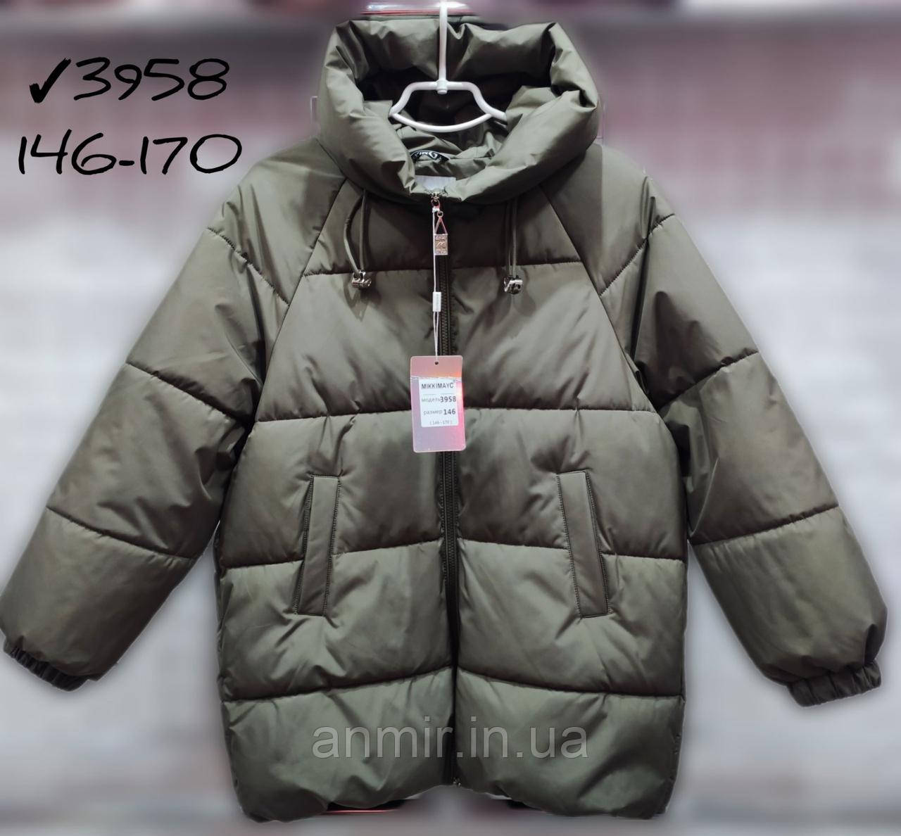 Куртка підліткова зимова з капюшоном і кишенями для хлопчика 11-14 років, колір хакі