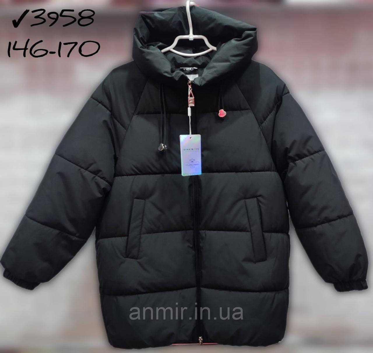 Куртка підліткова зимова з капюшоном і кишенями для хлопчика 11-15 років, чорного кольору