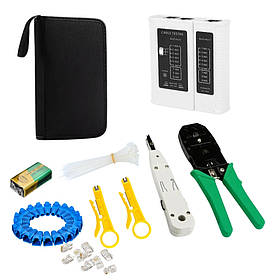Набір інструментів для обтиску та монтажу крученої пари 9в1 тестер кримпер конектори в чохлі