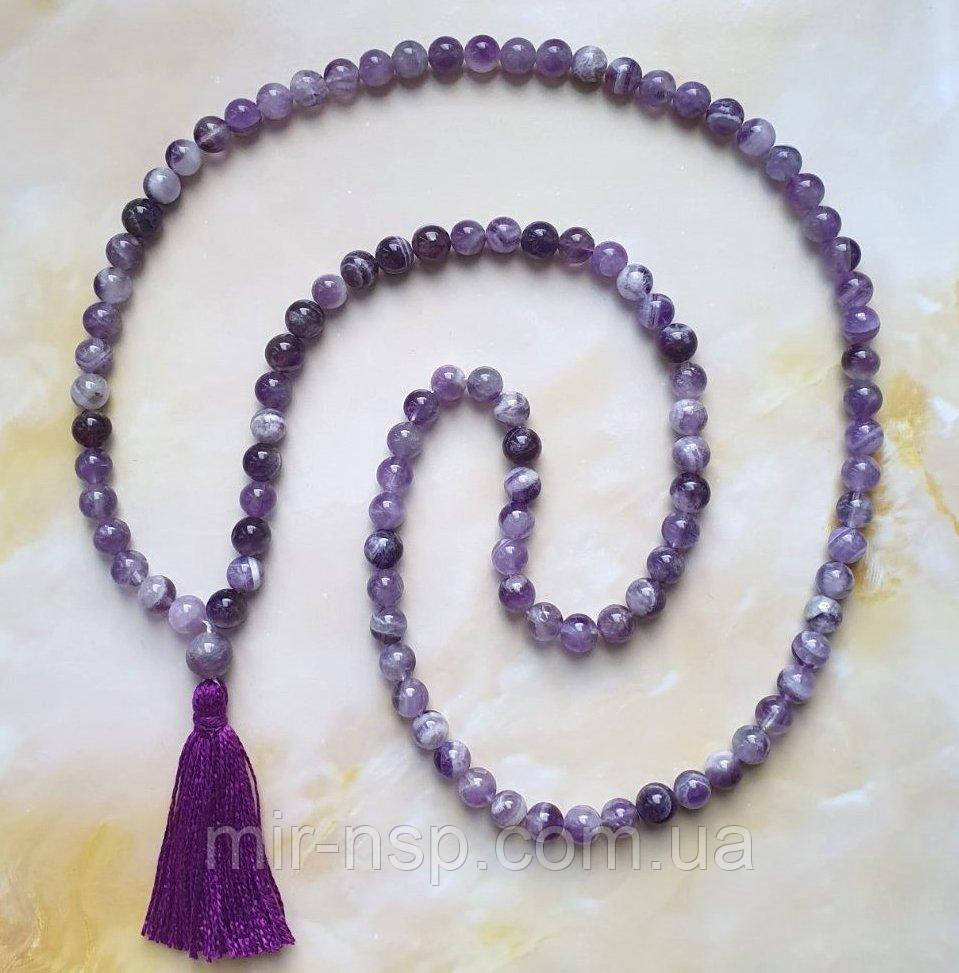 Мала чіткі 108 намистин натуральний аметист 8 мм вага 80 г, фото 1