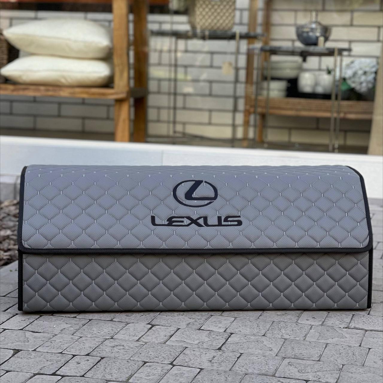 Органайзер у багажник з логотипом Lexus з екошкіри, сірий, 80 см, автоорганайзер, фото 1