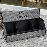 Органайзер у багажник з логотипом Lexus з екошкіри, сірий, 80 см, автоорганайзер, фото 3