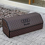 Органайзер у багажник з логотипом Audi з екошкіри, коричневий, 80 см, складаний органайзер у багажник, фото 2