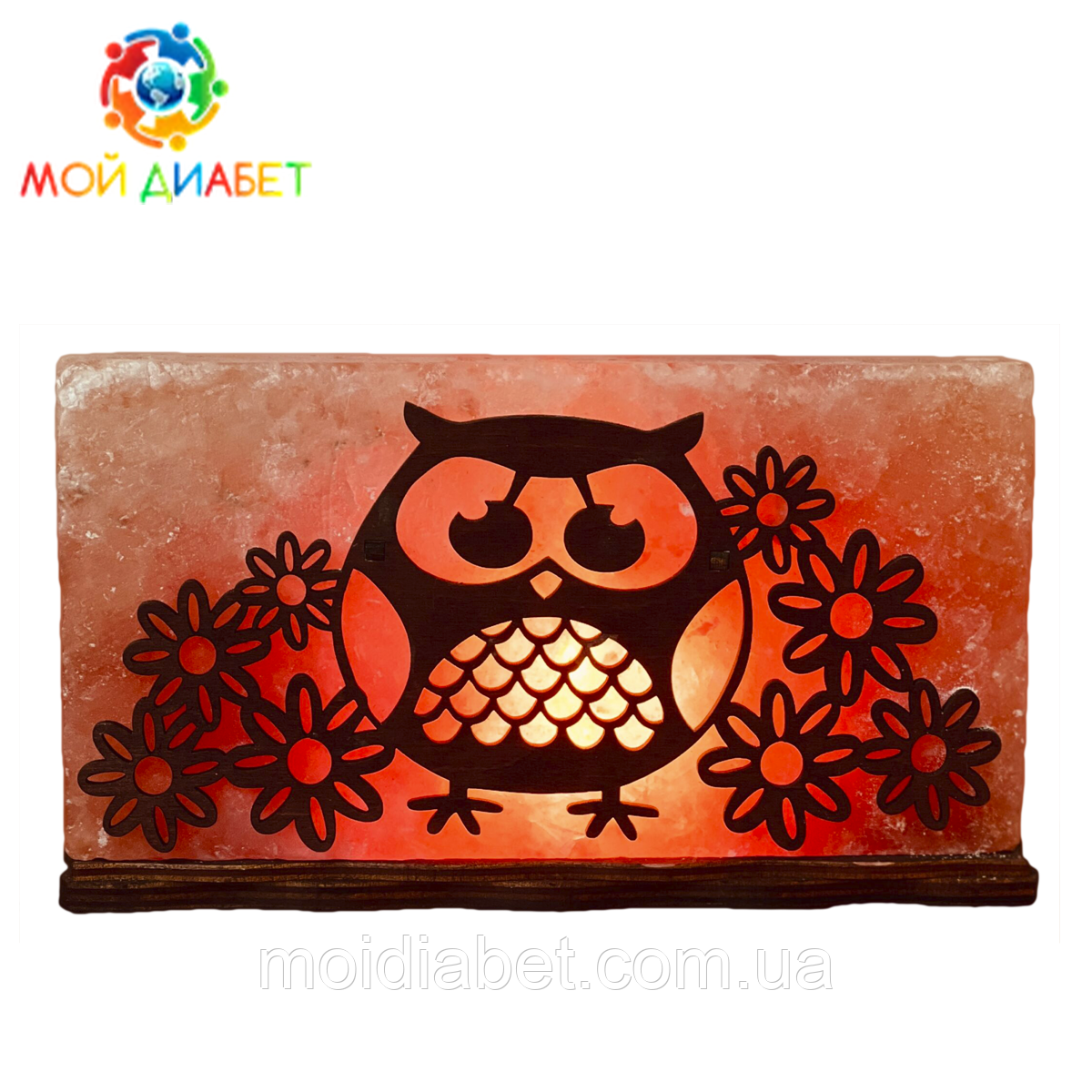 Соляна лампа "Сова з квіточками" 2 кг, фото 1