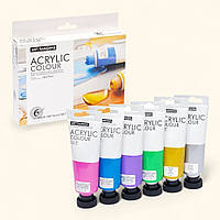 Акрилові фарби художні, набір 6 металевих кольорів по 75 мл, тюбики в коробці