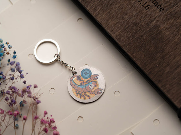 Металевий брелок з УФ-друком двосторонній. Знак Зодіаку "Рак" 40мм., фото 1