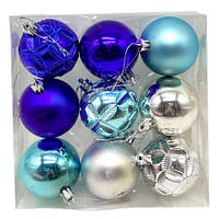 Новорічні прикраси, кульки, 9 штук, D = 6 см, в слюді