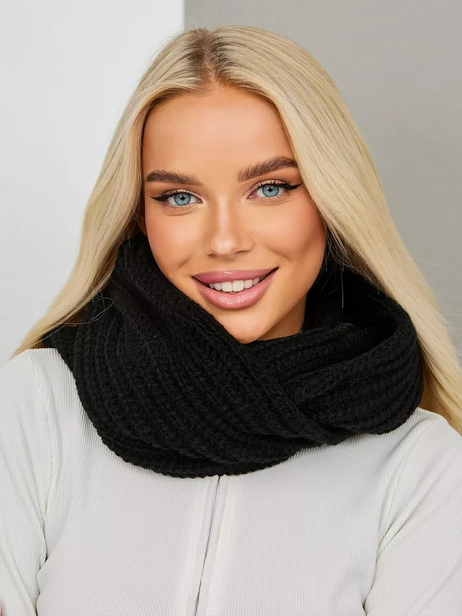 Стильний зручний теплий в'язаний зимовий хомут, чорний, фото 1