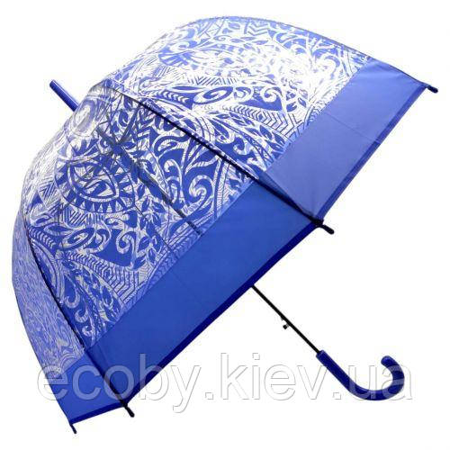 Парасолька напівавтомат, поглиблений купол, d=80 см, довжина: 81 см, 8 спиць, тростина, (СИНЯ), фото 1