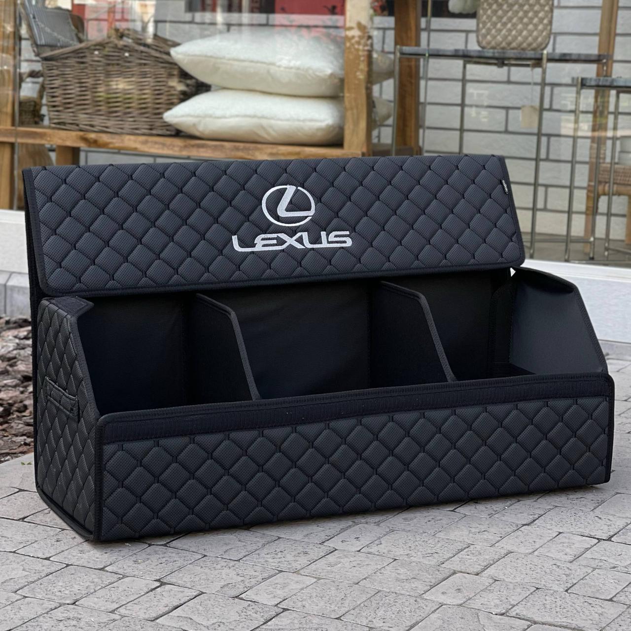 Органайзер у багажник з логотипом Lexus з екошкіри, чорний, 80 см, автоорганайзер, фото 1