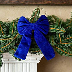 Бантік на ялинку новорічний оксамитовий синій 13*18 см