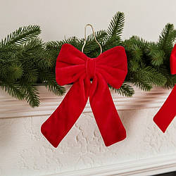 Бантік на ялинку новорічний оксамитовий червоний 13*18 см