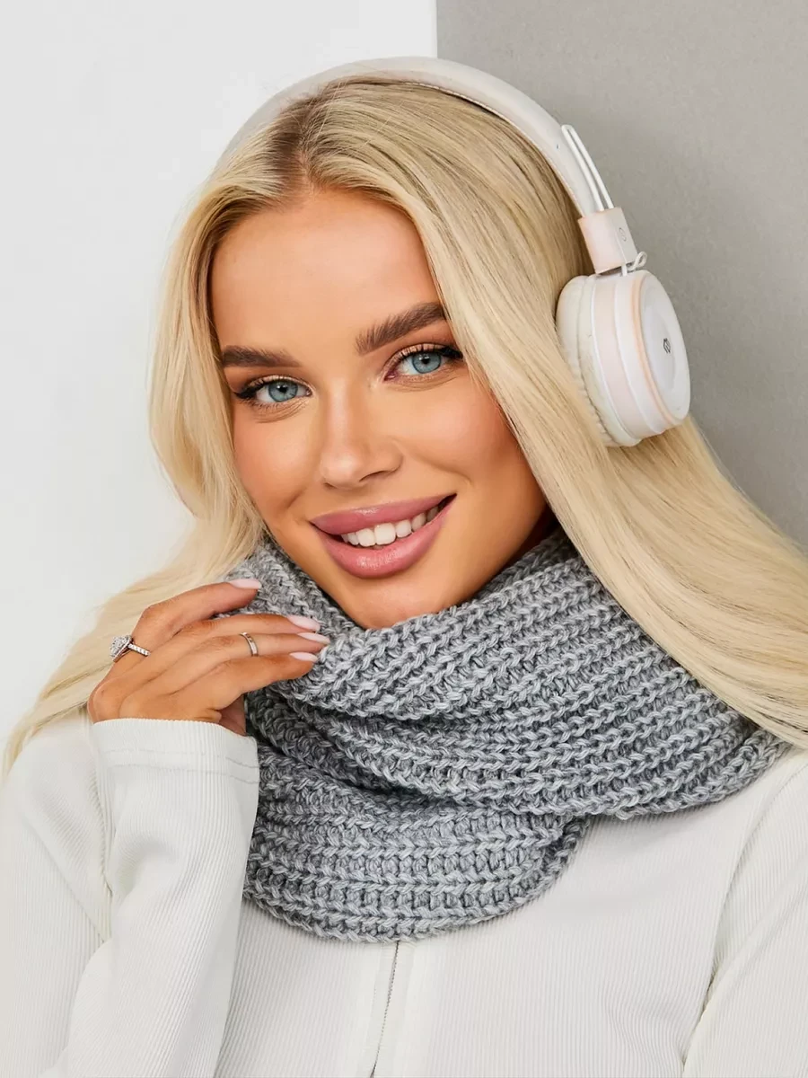 Стильний зручний теплий в'язаний зимовий хомут, сірий, фото 1