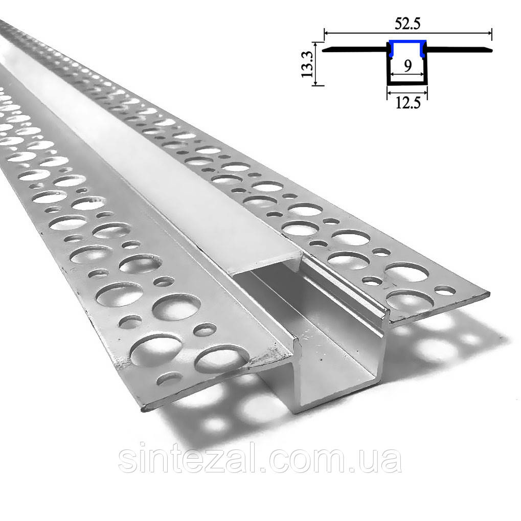 Світодіодний вбудований алюмінієвий профіль з розсіювачем П-12L, 12,5х13x3000мм.