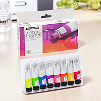 Акрилові фарби художні, набір 8 неонових кольорів по 22 мл, тюбики в коробці