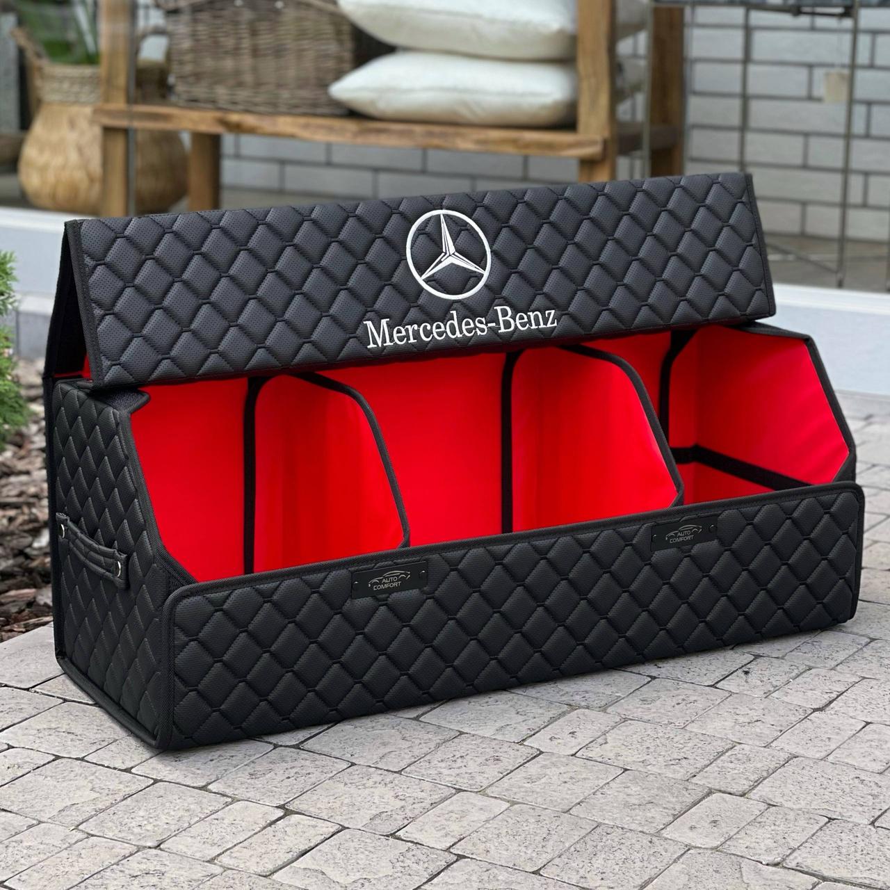 Органайзер у багажник на магніті з логотипом Mercedes з екошкіри, чорний, 80 см, сумка в багажник, фото 1