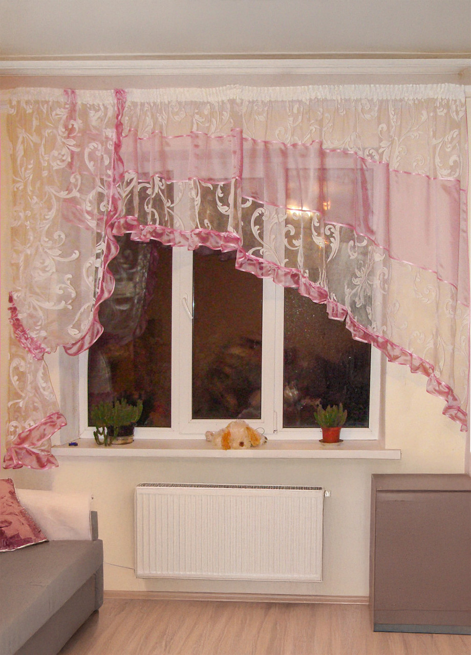 Комплект тюль до підвіконня Firanka Завитки карниз 250см рожевий (76к), фото 1