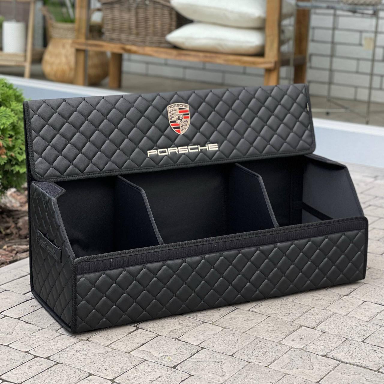 Органайзер у багажник з логотипом Porsche з екошкіри, чорний, 80 см, автоорганайзер, фото 1