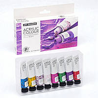 Акрилові фарби художні, набір 8 блискучих кольорів по 22 мл, тюбики в коробці