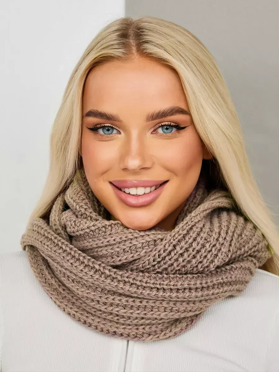 Стильний зручний теплий в'язаний зимовий хомут, капучіно, фото 1