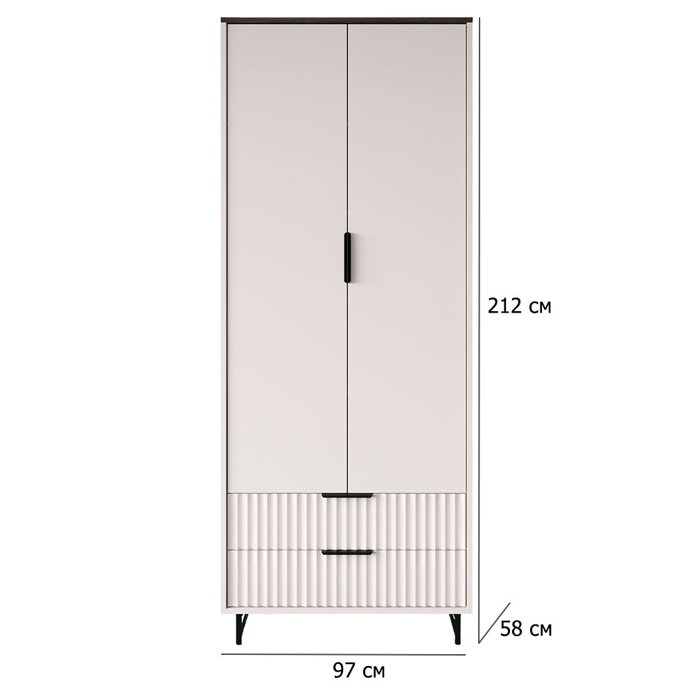 Дводверна розпашна шафа Фреско SZF2D2S 97 см кашемір і каштан арвадонна мінк з рифленим фасадом, фото 1