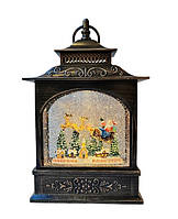 Новорічний ліхтар XMAS WDL-24007 бронзовий – різдвяний світильник нічник з ефектом снігу