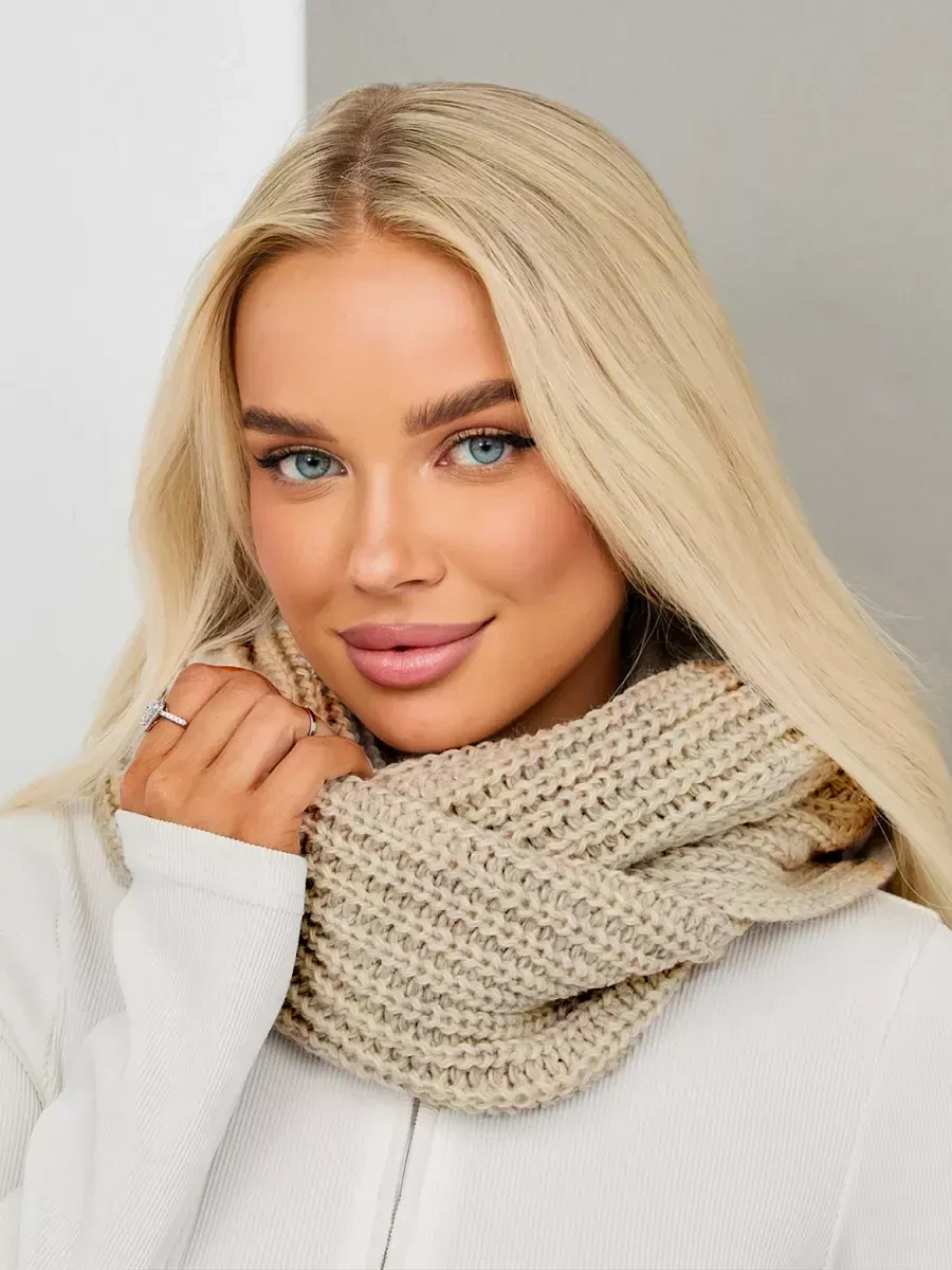 Стильний зручний теплий в'язаний зимовий хомут, бежевий, фото 1