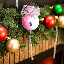 Новорічна куля на ялинку оксамитовий святковий Бантик рожевий 8 см