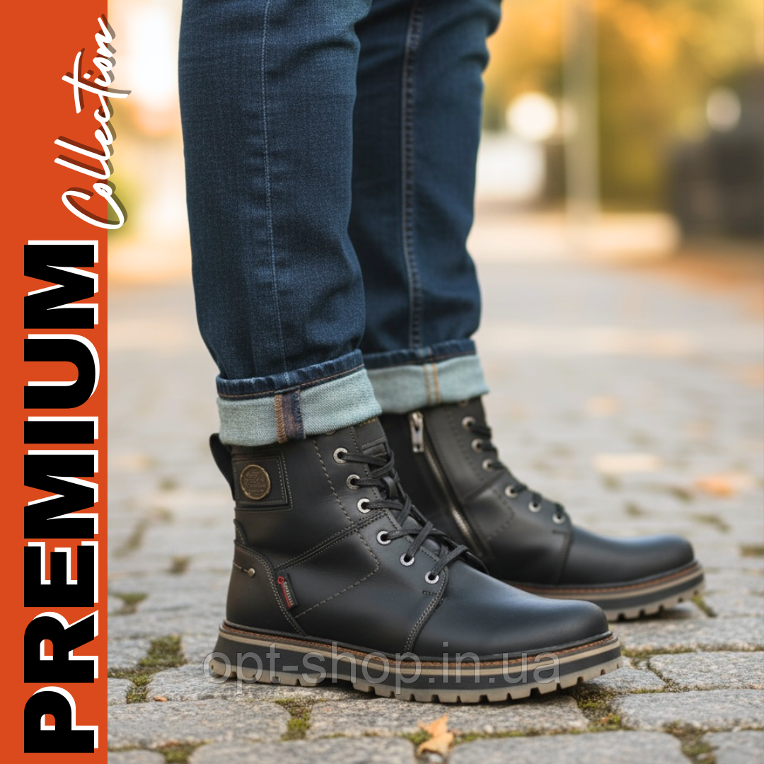 Черевики чоловічі зимові шкіряні високі, чоловічі зимові черевики на хутрі 40-44 розмір (код:Rivest-25-чк), фото 1