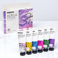 Акрилові фарби художні, набір 6 блискучих кольорів по 75 мл, тюбики в коробці