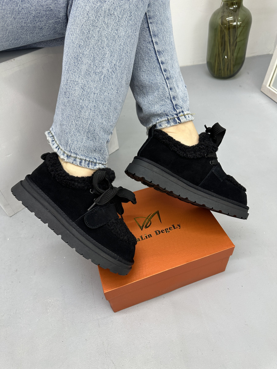 Лофери жіночі зимові MalinDagely C601-4M замшеві чорні, фото 1