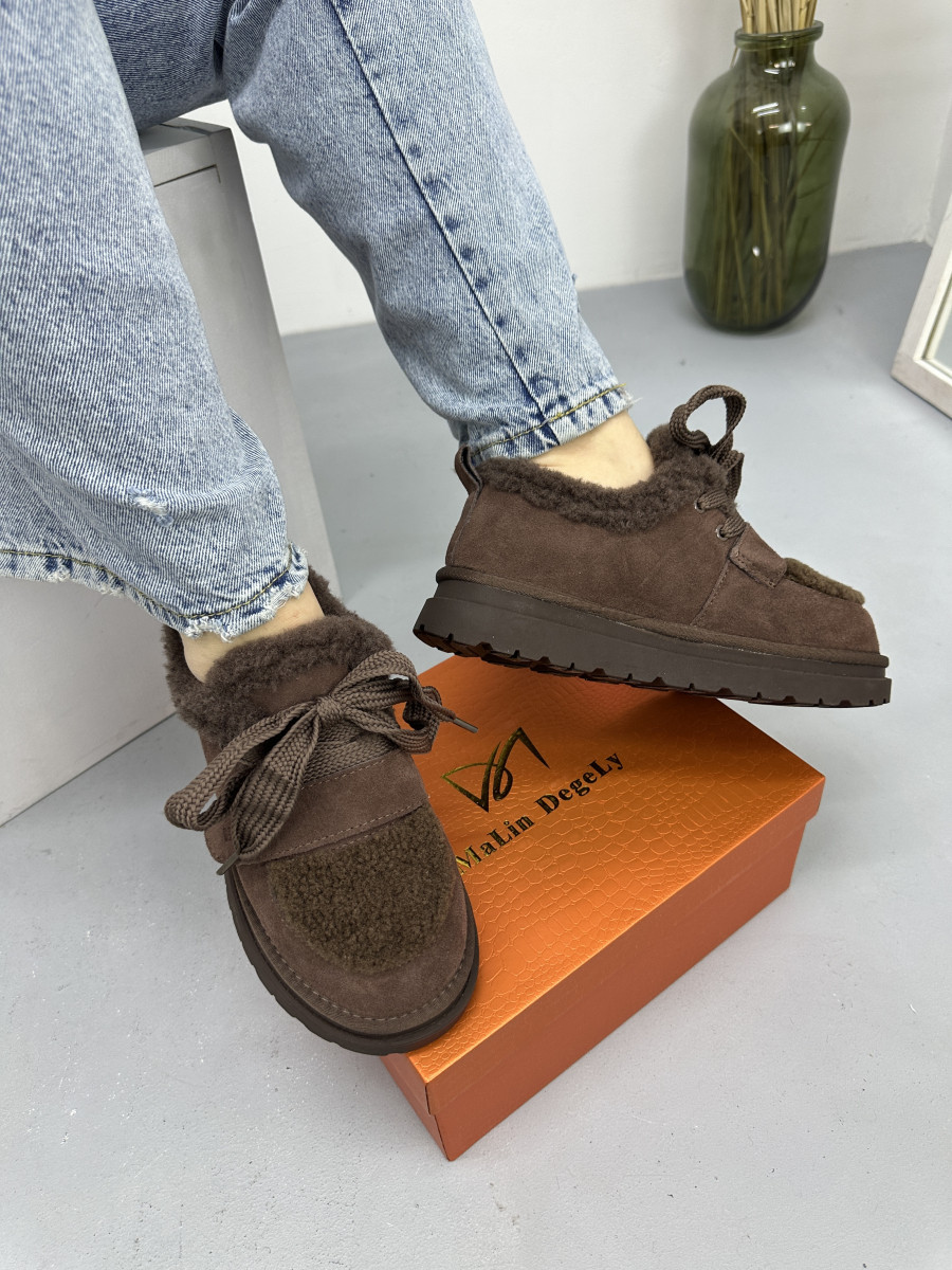 Лофери жіночі зимові MalinDagely C601-6M замшеві коричневі, фото 1