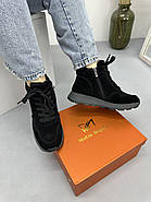 Кросівки жіночі зимові MalinDegely A129-4M чорні замшеві, фото 2