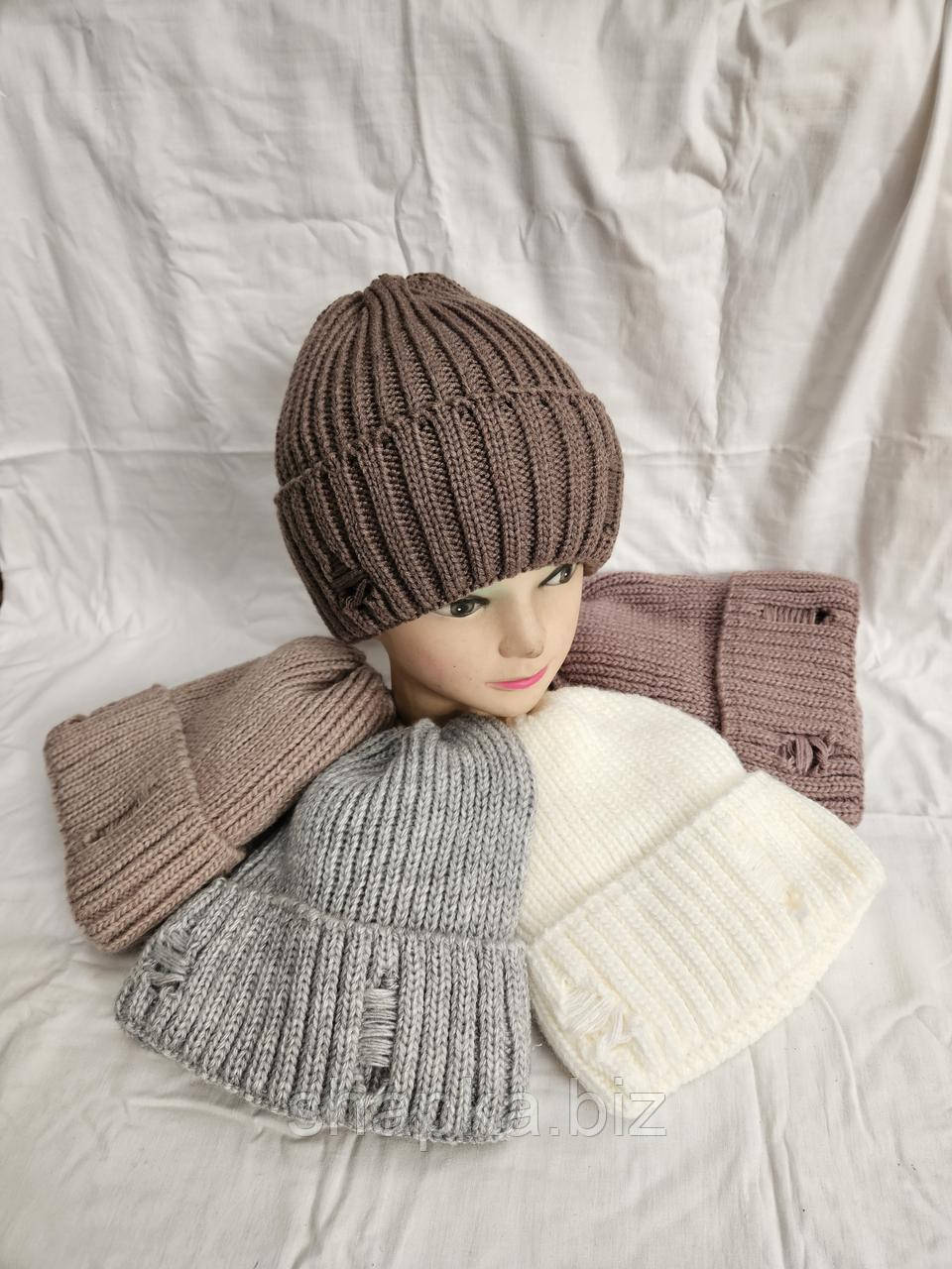 Шапка підліткова в'язана на флісі, фото 1